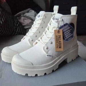 Palladium Off-White Canvas Lace-Up Combat Boots